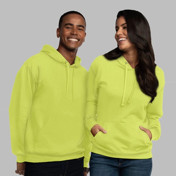 Fruit of the Loom Fleece Pullover Hoodie Sweatshirt Safety Green Neon Yellow 3XL - Picture 1 of 3